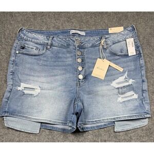 KanCan  Womens 20 High Rise‎ Light Wash Distressed Denim Shorts Blue Boho Button